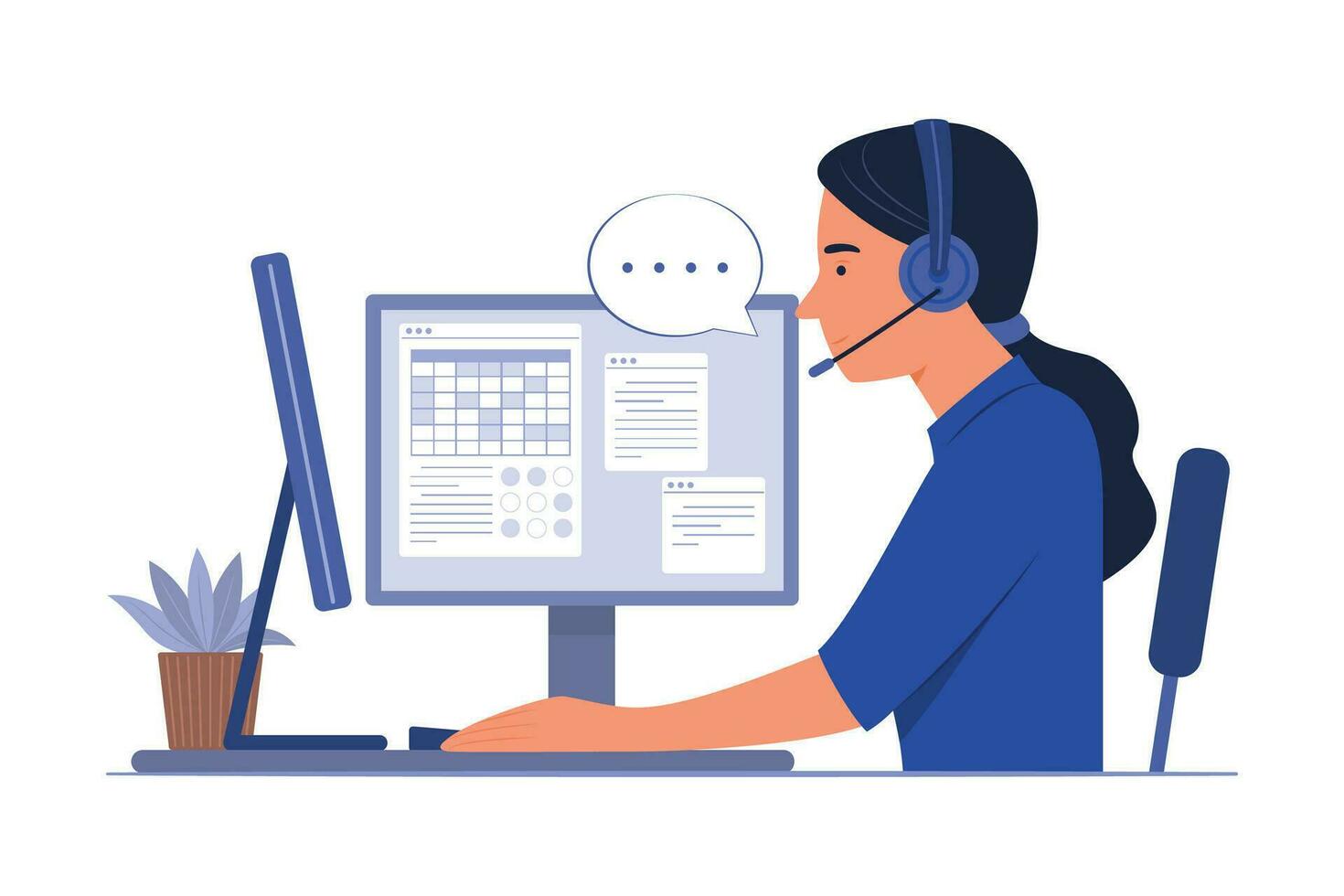 Call Center Woman Working in Office for Customer Service Concept Illustration vector