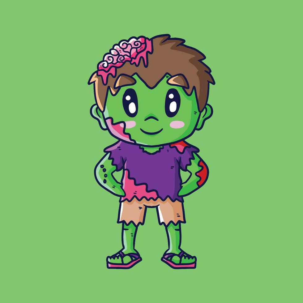 niño en Víspera de Todos los Santos traje. gracioso y linda carnaval niño traje. vector ilustración. niño en zombi disfraz Víspera de Todos los Santos.