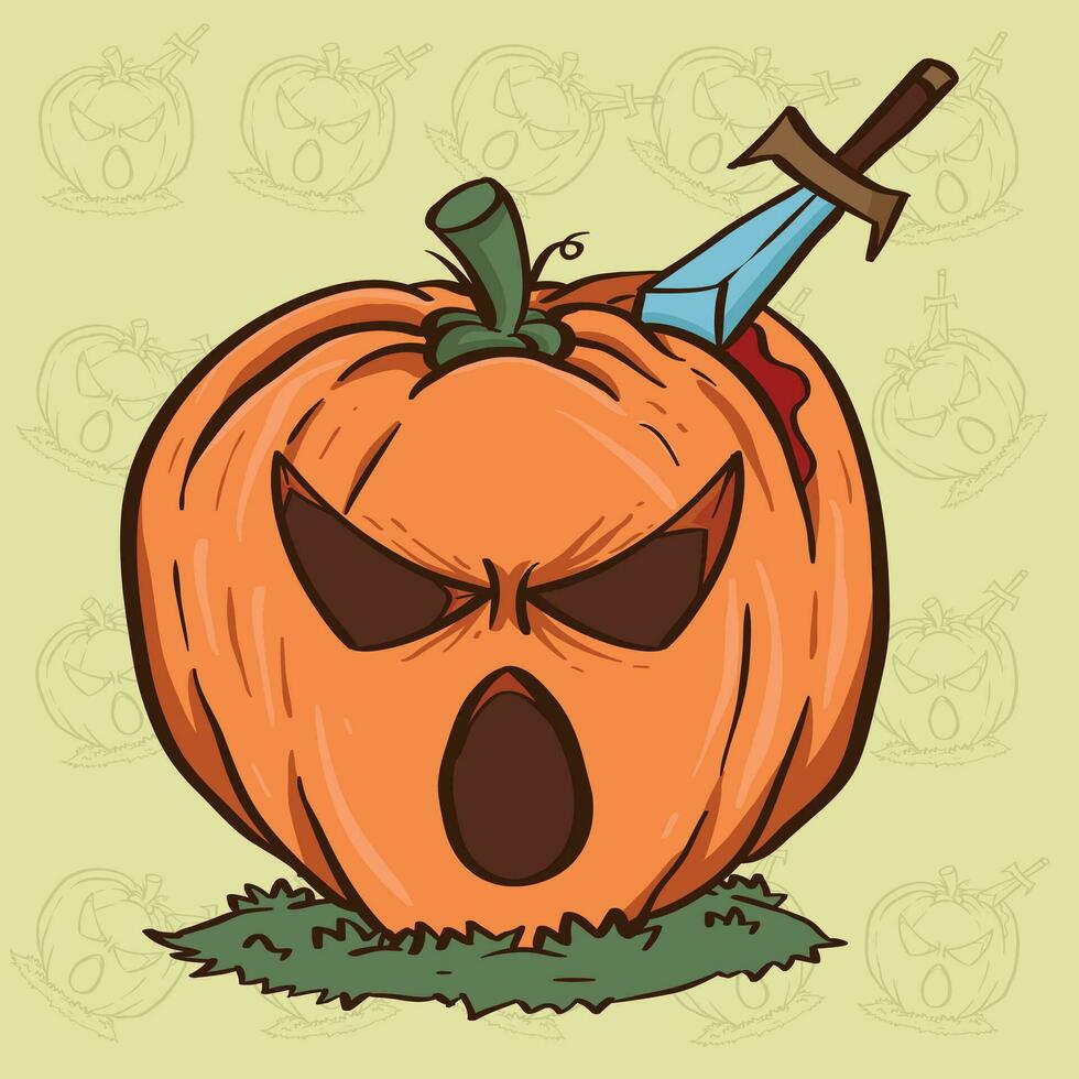 Cute halloween pumpkin head vector illustration. Cute Scary Vector cartoon Illustration. Halloween Pumpkin Lantern cute cartoon illustration.