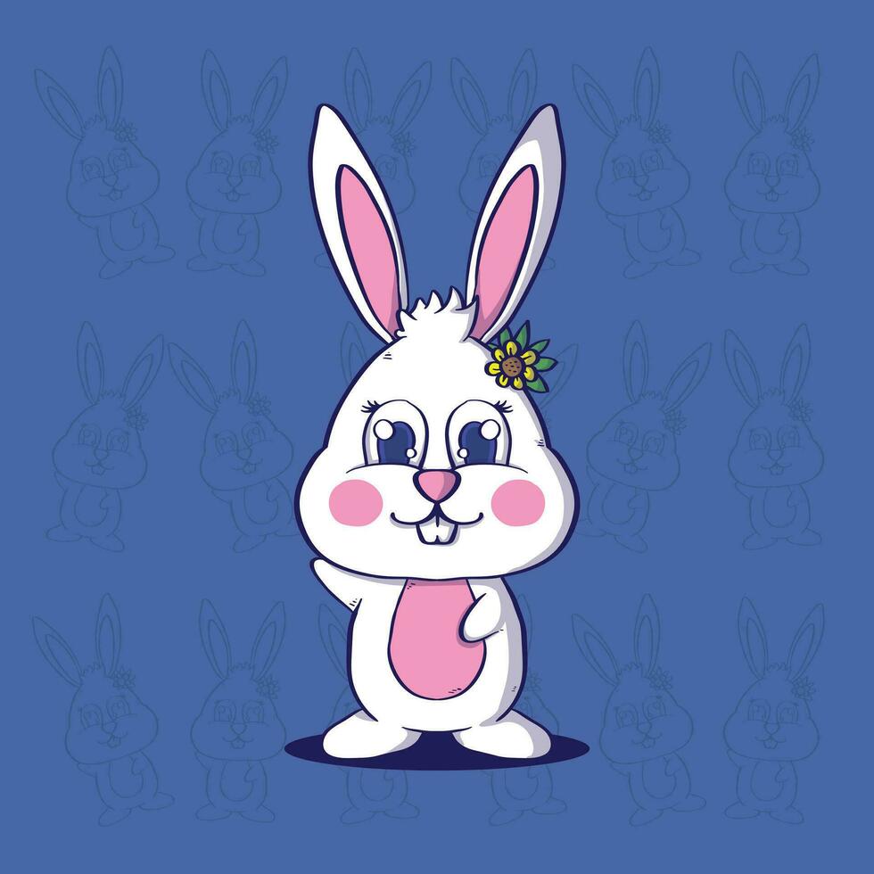 Cute Easter Bunny and Easter eggs vector illustration. Rabbit and easter eggs mascot vector illustration