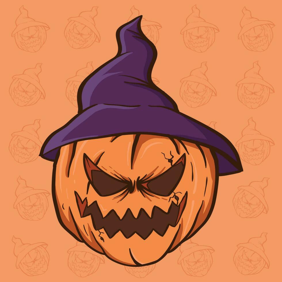 Cute halloween pumpkin head vector illustration. Cute Scary Vector cartoon Illustration. Halloween Pumpkin Lantern cute cartoon illustration.