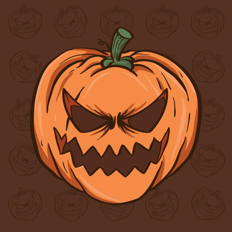 Cute halloween pumpkin head vector illustration. Cute Scary Vector cartoon Illustration. Halloween Pumpkin Lantern cute cartoon illustration.