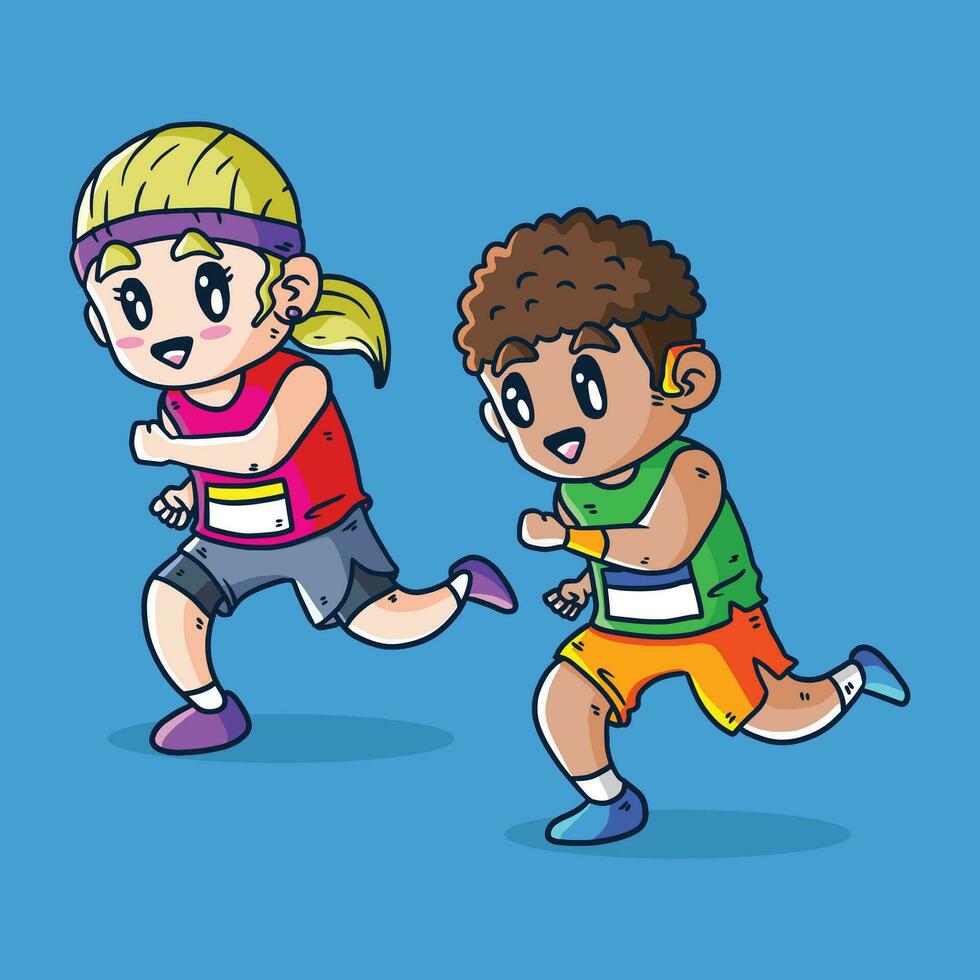 Cartoon Vector illustration of male athletes. Healthy activity and lifestyle. Sprint, jogging, warming up. Vector Marathon Runner. Vector marathon runner illustration.