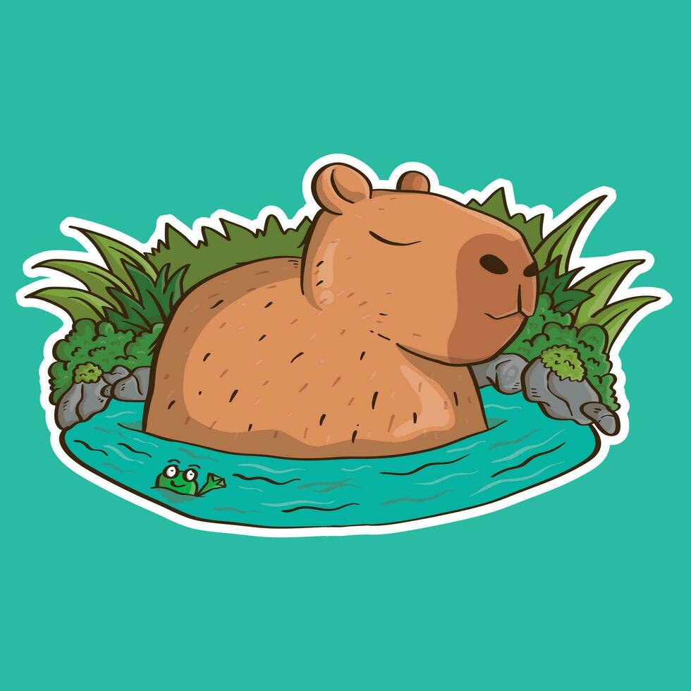 Cute Sleeping Capybara on the water cartoon illustration. cute capybaras isolated. Vector graphics.