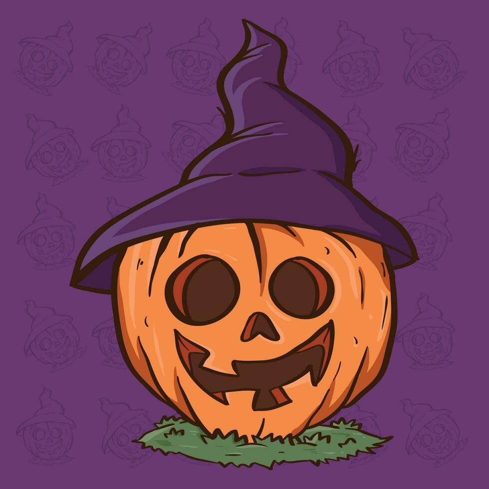 Cute halloween pumpkin head vector illustration. Cute Scary Vector cartoon Illustration. Halloween Pumpkin Lantern cute cartoon illustration.