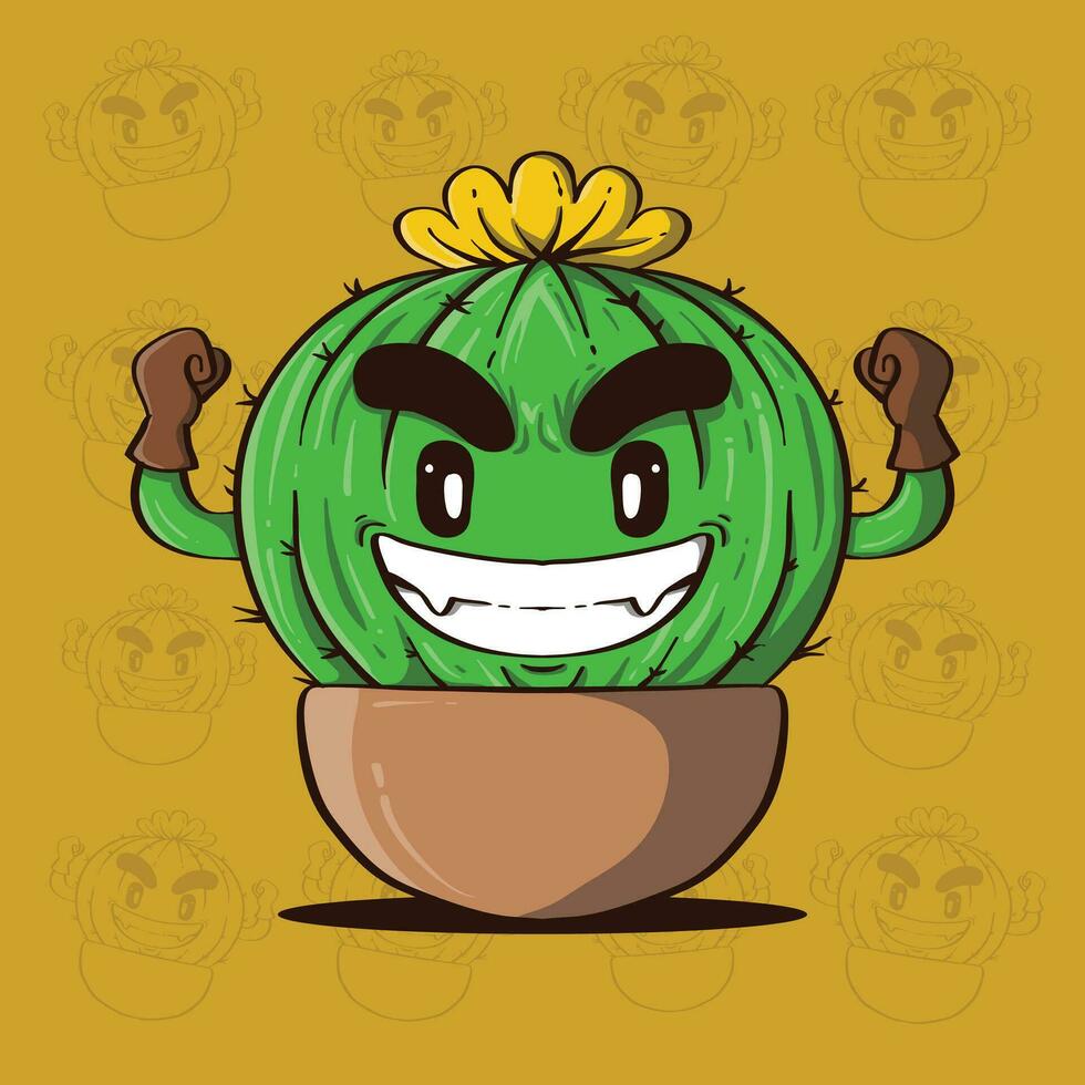 Cute Mascot Cartoon Illustration of Cactus Plant with Strong Hand Gesture. Cute Cactus. Cute Cactus plant illustration. vector