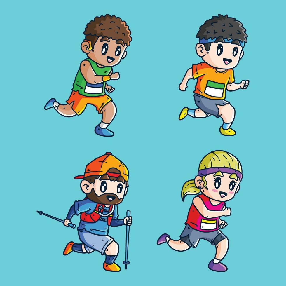 Cartoon Vector illustration of male athletes. Healthy activity and lifestyle. Sprint, jogging, warming up. Vector Marathon Runner. Vector marathon runner illustration.