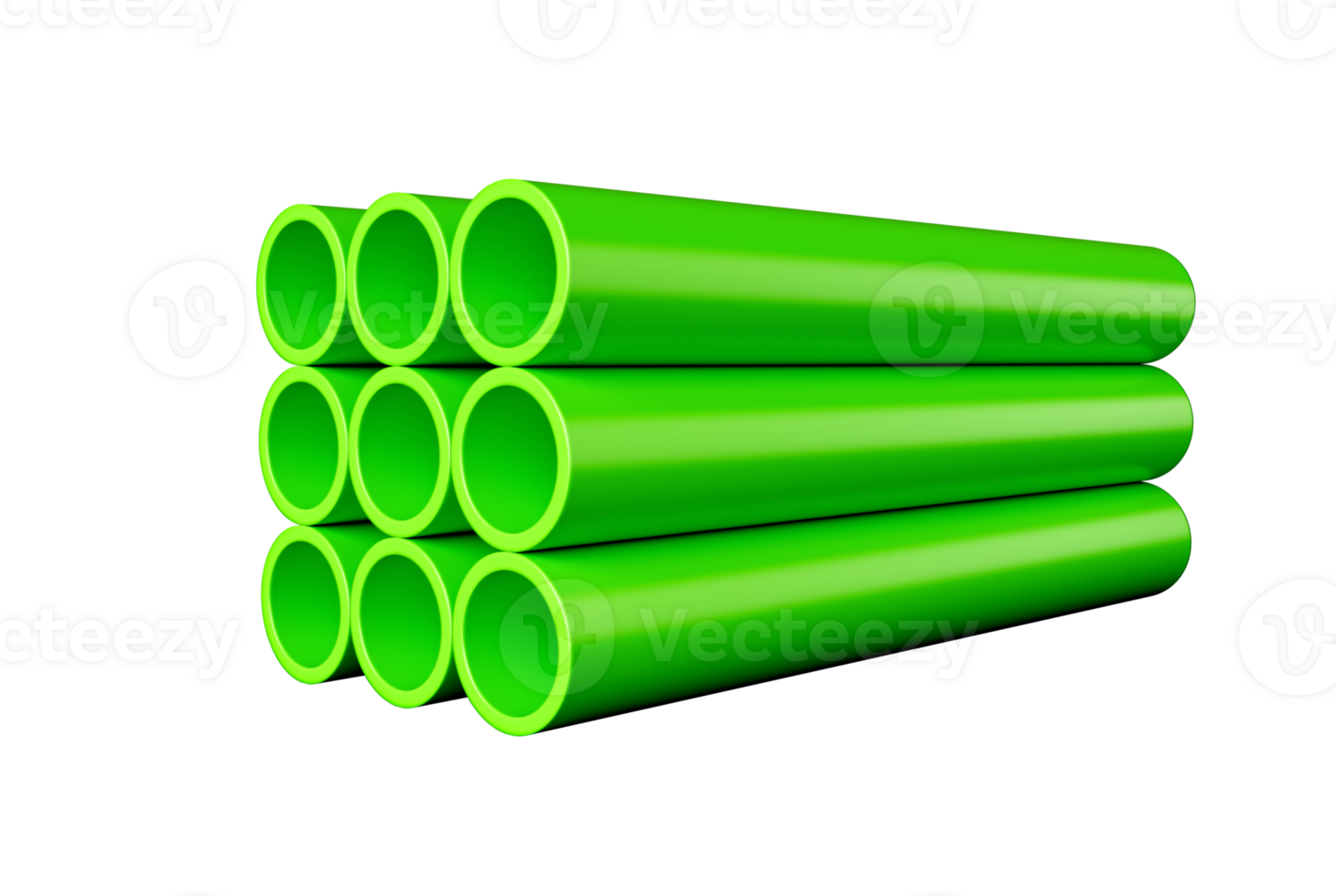 Green PVC pipes Stacked , 3d illustration png