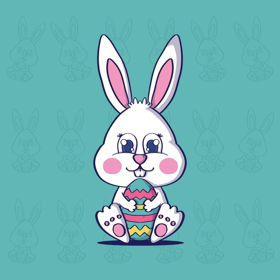 Cute Easter Bunny and Easter eggs vector illustration. Rabbit and easter eggs mascot vector illustration