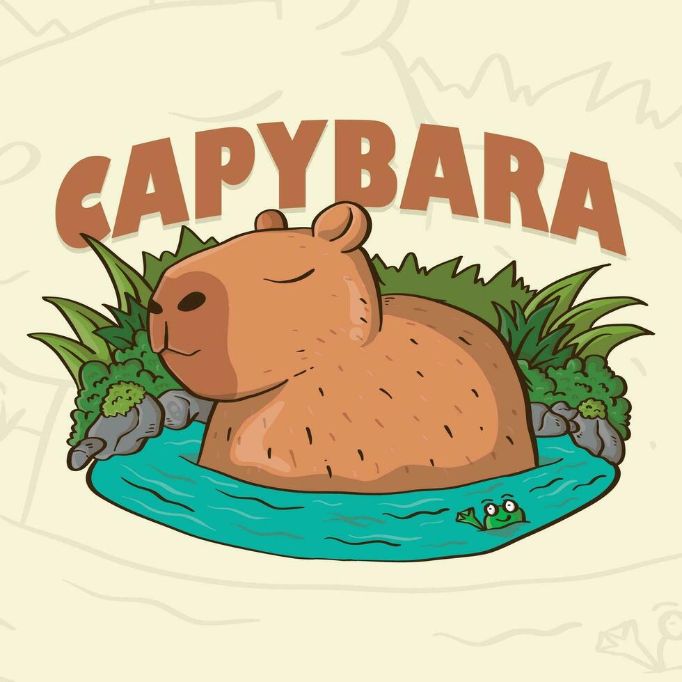 Cute Sleeping Capybara on the water cartoon illustration. cute capybaras isolated. Vector graphics.