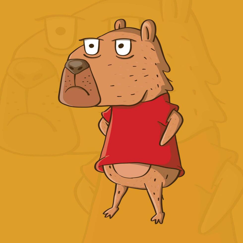 Cute Illustration of Capybara with disappointed hand gesture meme. Capybara illustration mascot. vector