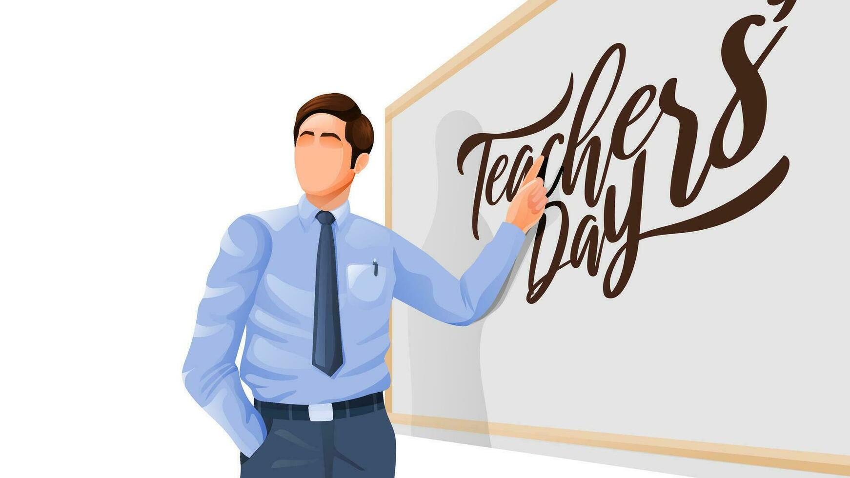 profesores día bandera con profesor personaje señalando caligrafía en blanco tablero ilustración vector