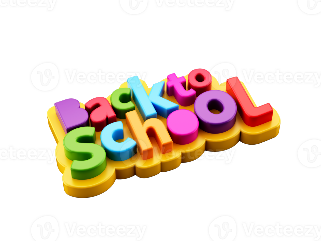Back to school colorful plastic letters for kids 3d illustration png