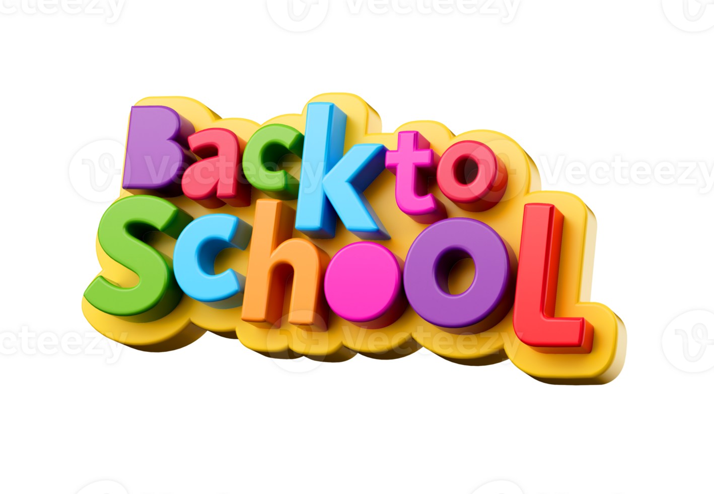 Back to school colorful plastic letters for kids 3d illustration png