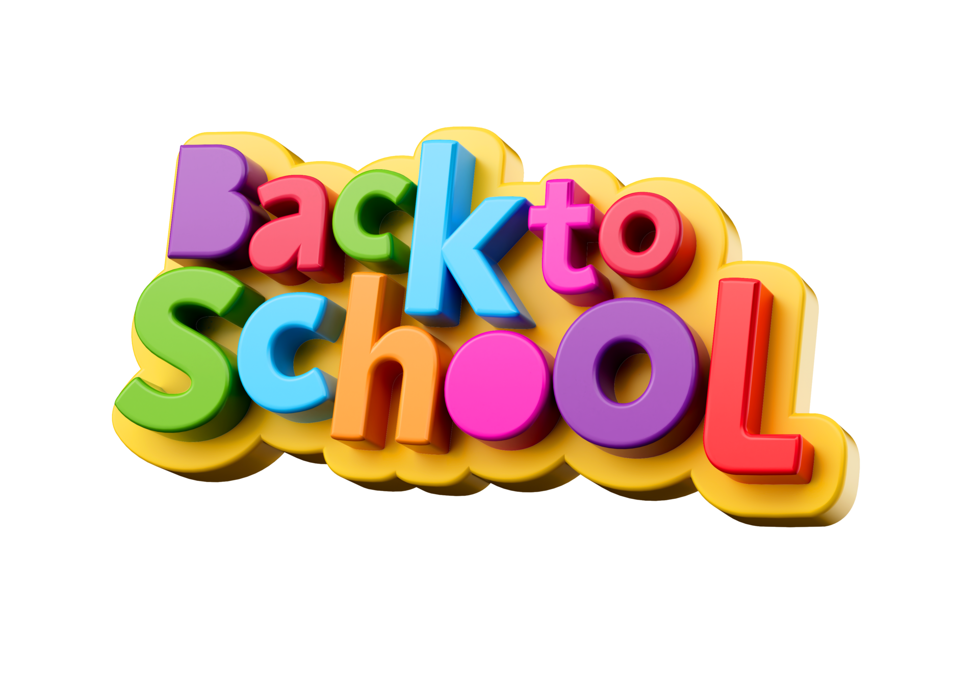 Back to school colorful plastic letters for kids 3d illustration