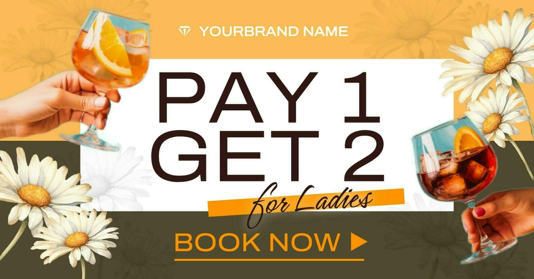 Orange Brown Bright with Daisy Flower - For Drink Discount Facebook Ads template