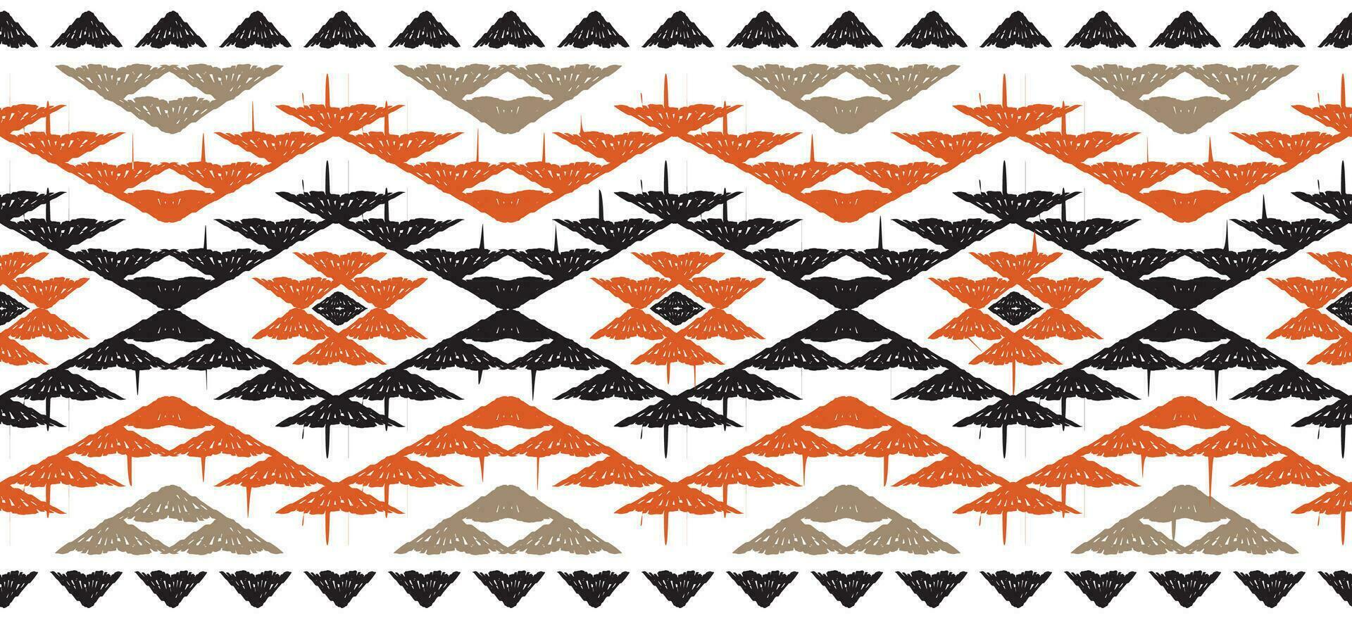 étnico ikat Arte. ikat modelo en tribal, bordado mexicano estilo. azteca geométrico Arte ornamento diseño de impresión para alfombra, fondo de pantalla, ropa, envase, tela, cubrir, textil. naranja negro antecedentes. vector