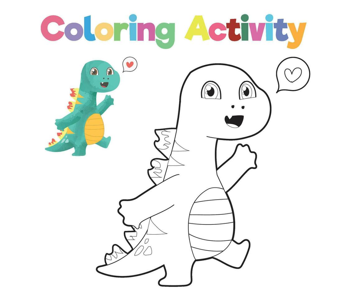 Educational printable coloring worksheet. Coloring dinosaur illustration. Coloring activity for children. Vector outline for coloring page.