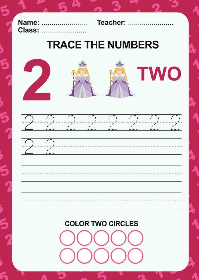 Trace and write number for children. Exercise for children to recognize the number. Educational worksheet for preschool. Vector file.