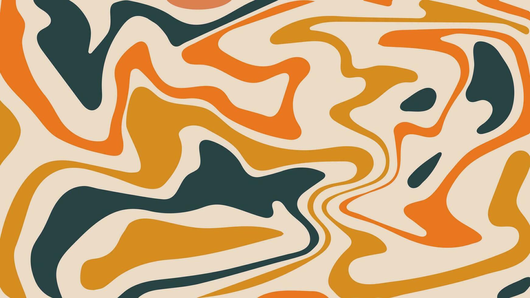 Retro abstract curve background in autumn colors. Vector trippy groovy design. Geometric wavy backdrop in 1960s-1970s hippie style. Fluid marble pattern. Funky wallpaper