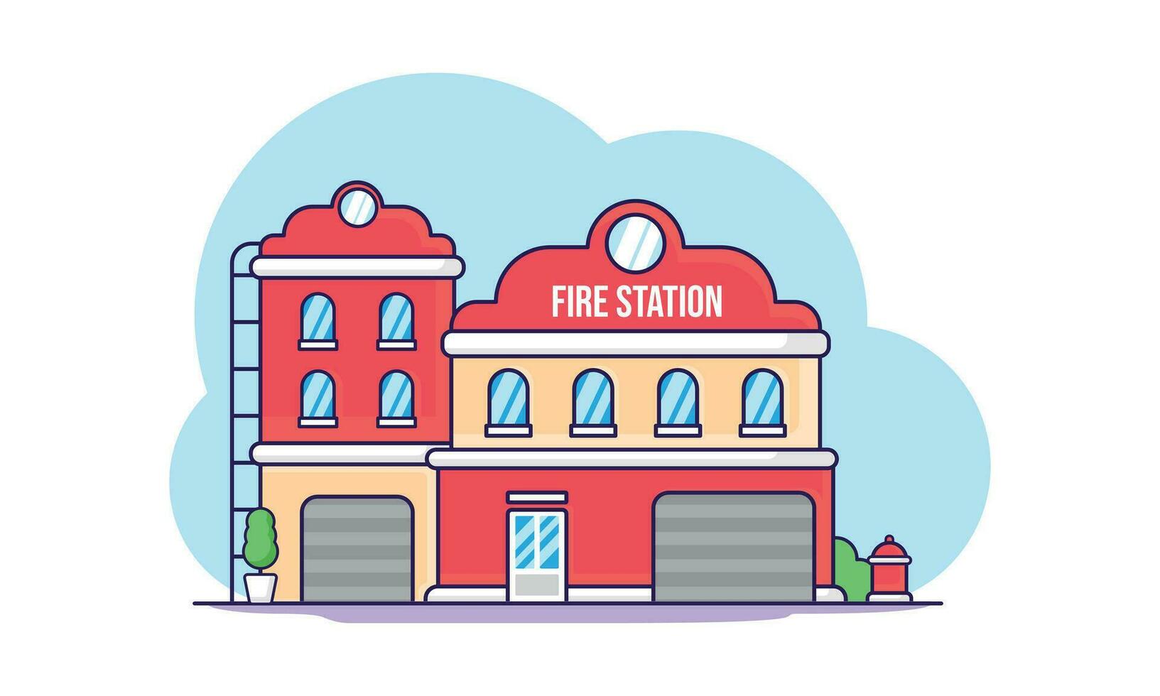 Illustration vector graphic design of Fire Station, department office government with cartoon style or flat design style  and children friendly, good for web design, children books, cartoon, etc.