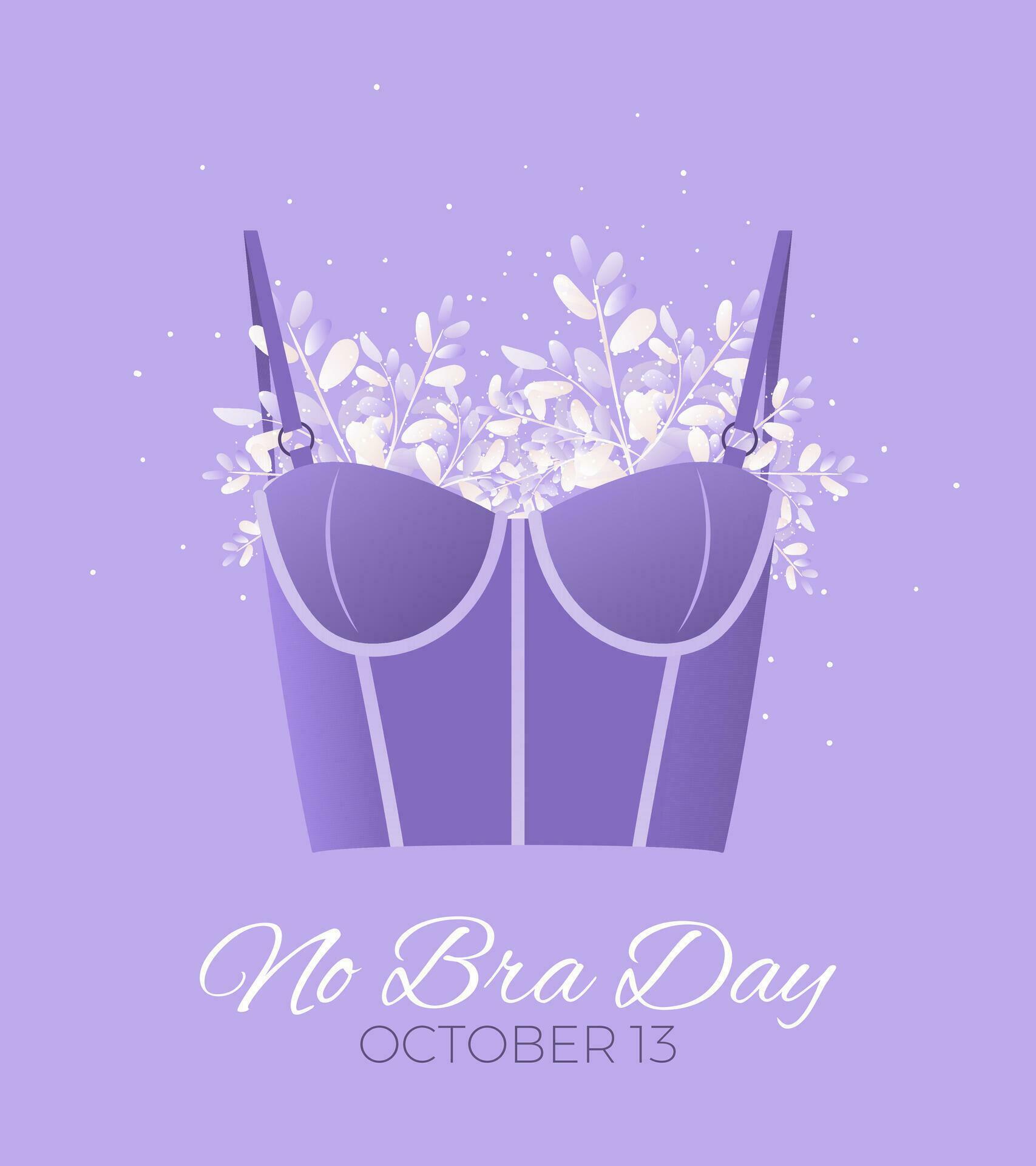 National No Bra Day. Vector web banner, poster, cover. White bustier