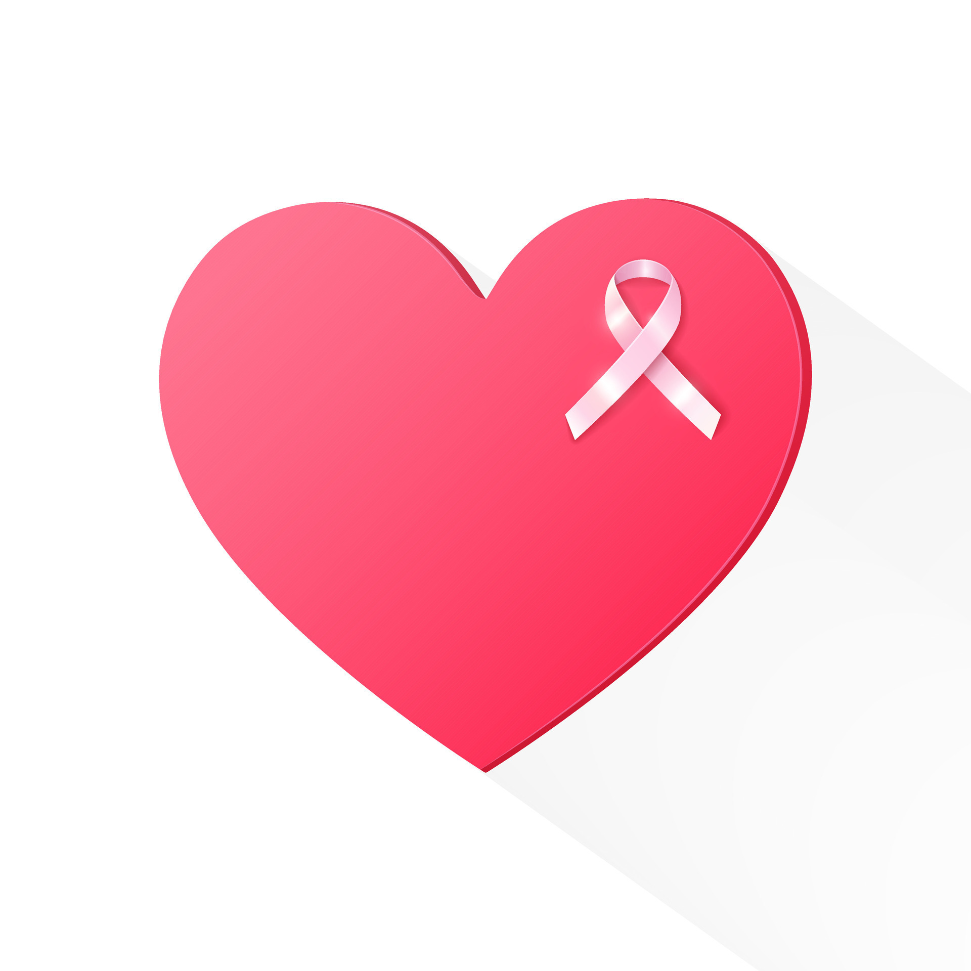 Web banner with isolated realistic soft pink ribbon on red heart