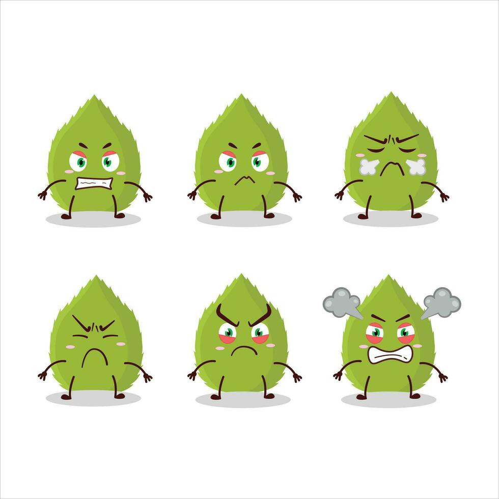 Basil leaves cartoon character with various angry expressions vector