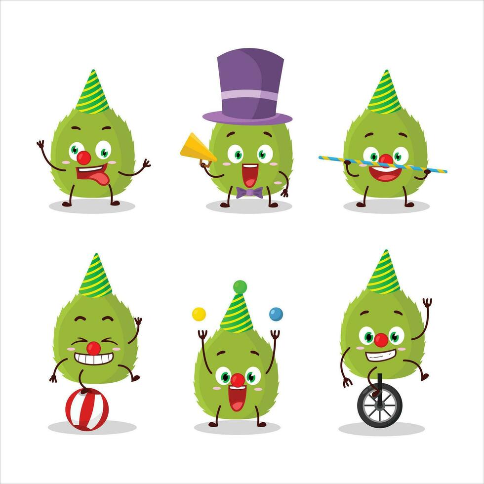 Cartoon character of basil leaves with various circus shows vector