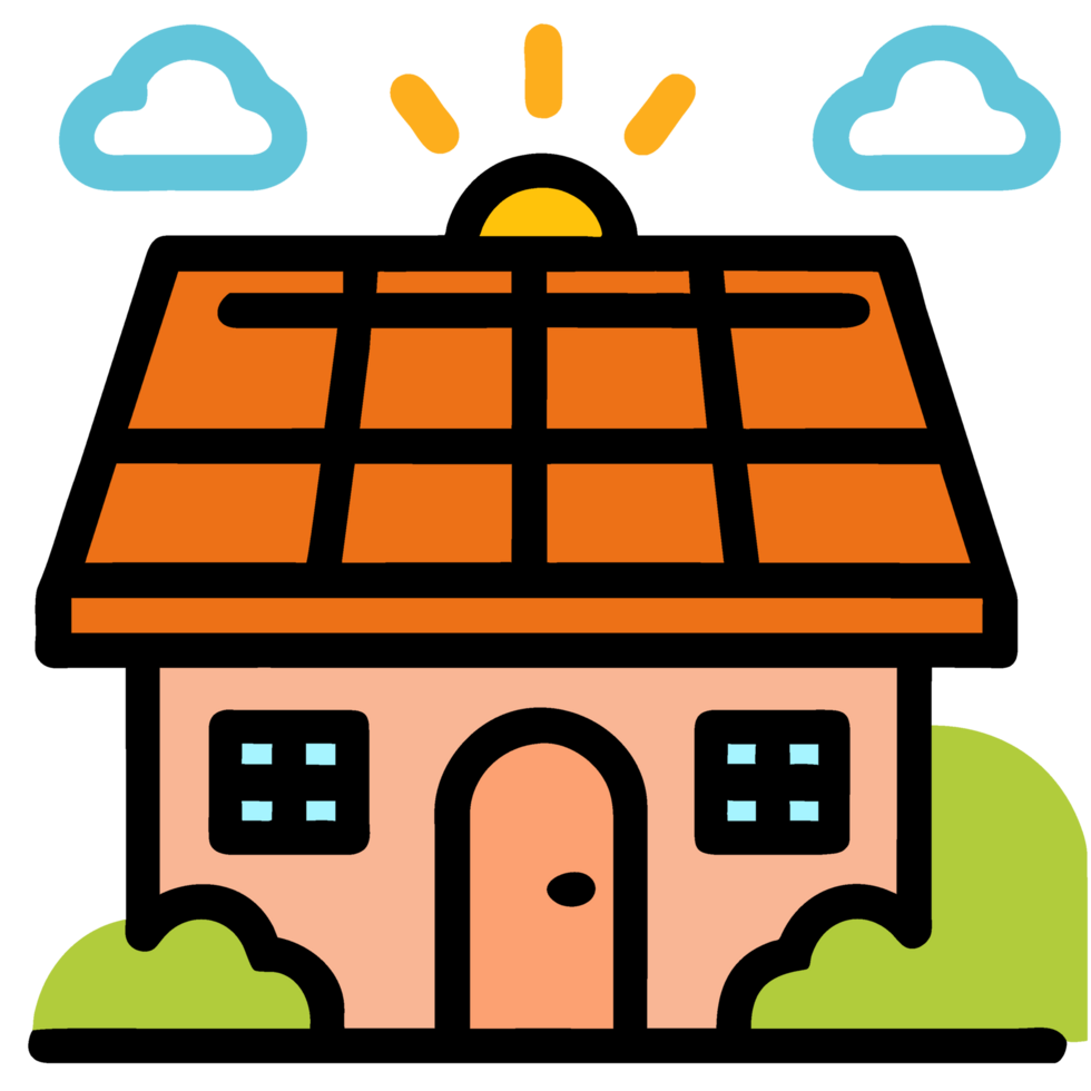 Eco house icon with solar panel and clouds. illustration. png