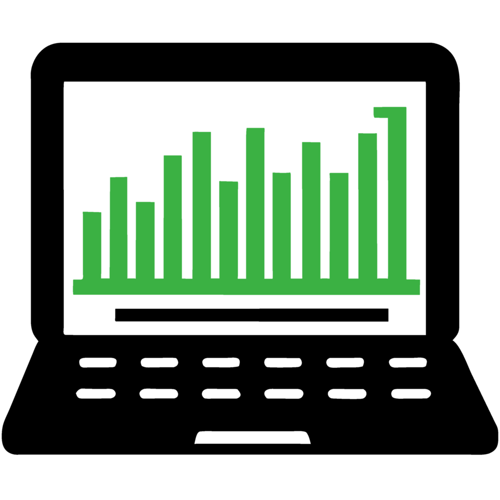 Laptop with graph on screen, stock market concept, illustration png