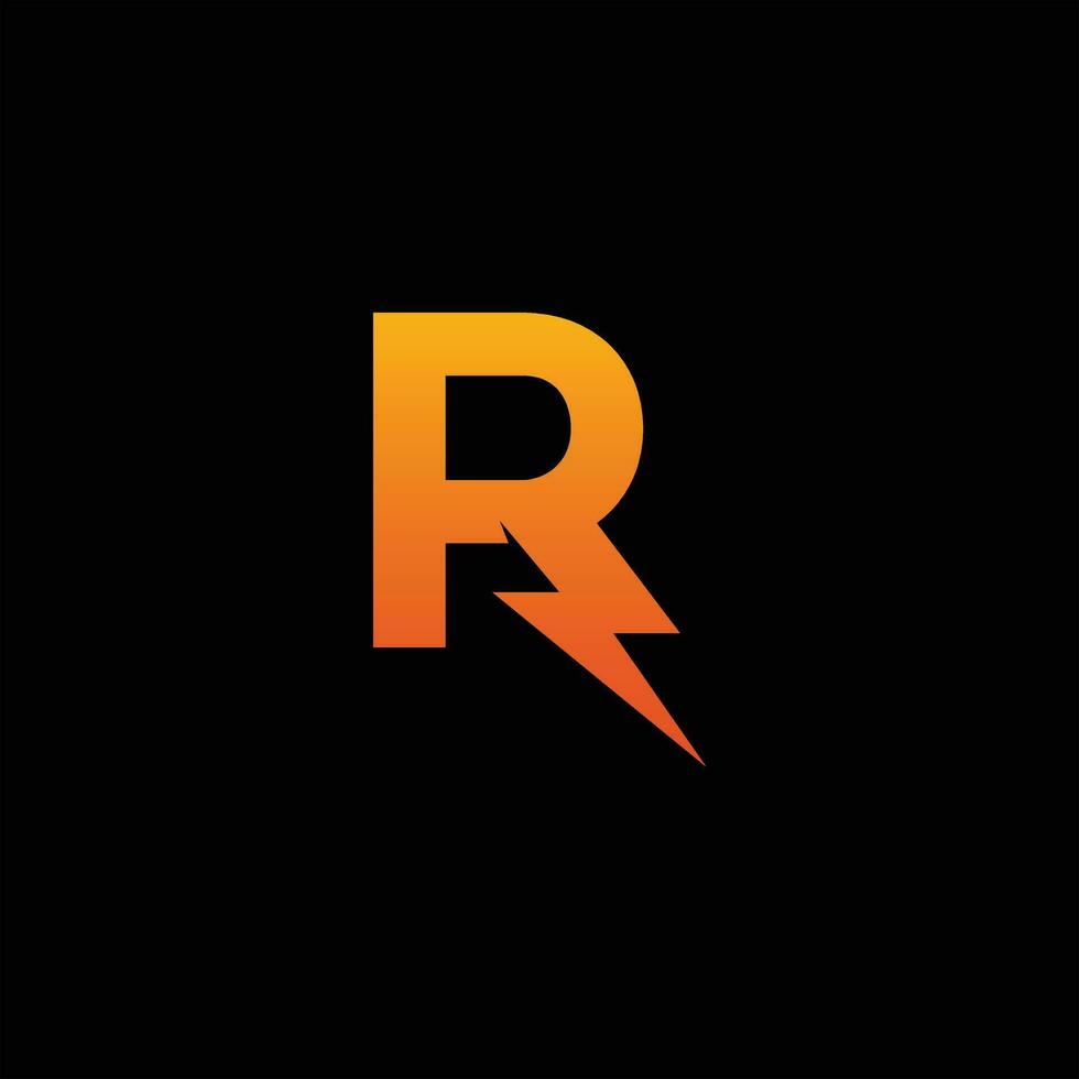 initial letter R icon logo design template with lightning - thunder - bolt - electric - vector