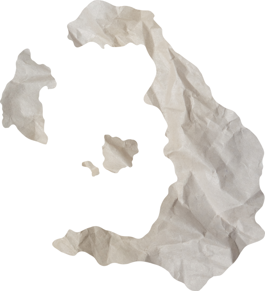 santorini island map paper texture cut out on transparent background. png