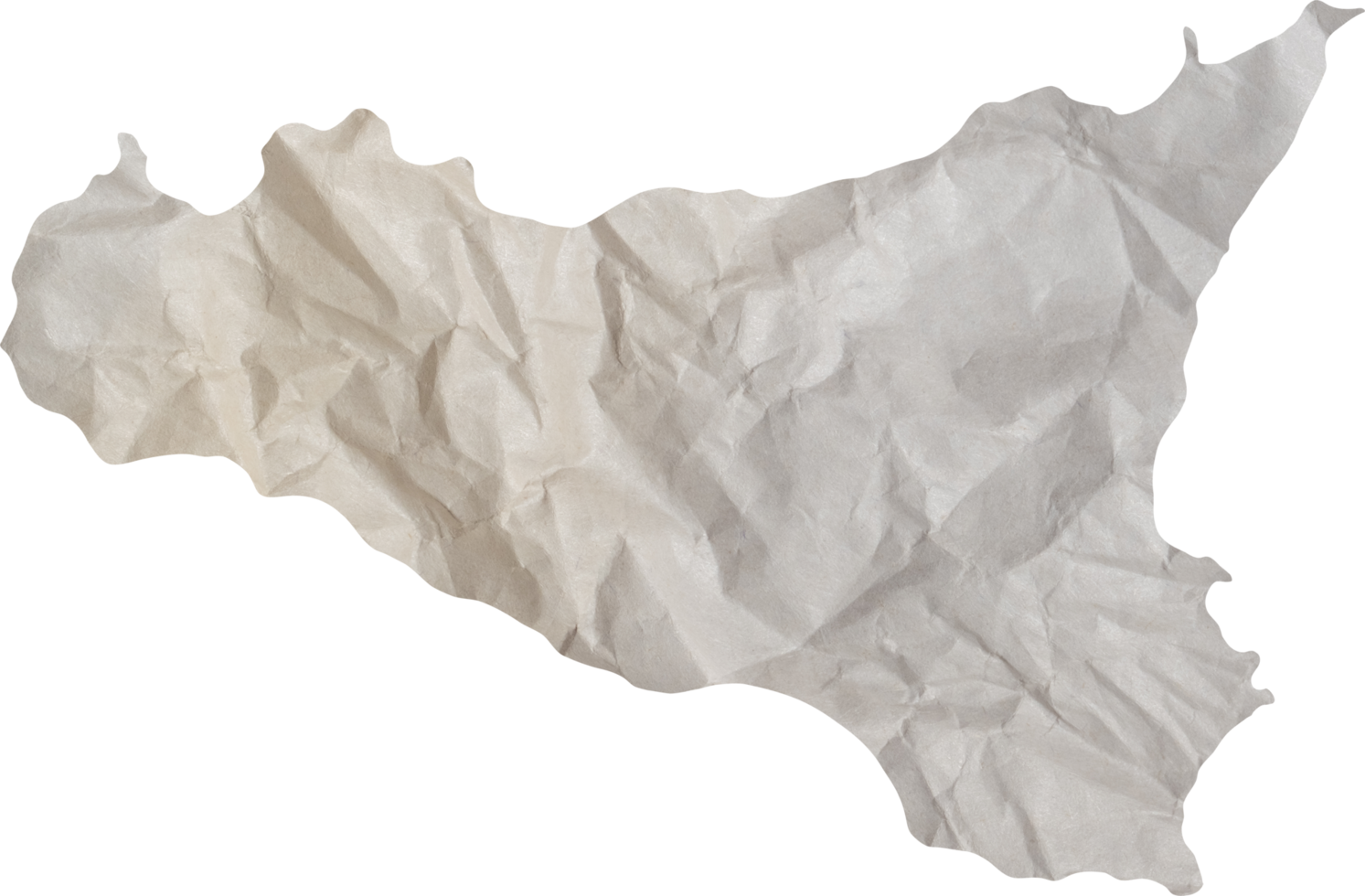 sicily island map paper texture cut out on transparent background. png