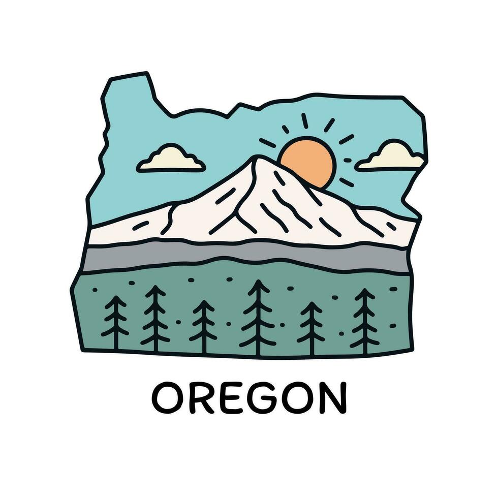 Mt Hood Portland Oregon map mono line  vector illustration for t shirt patch badge design
