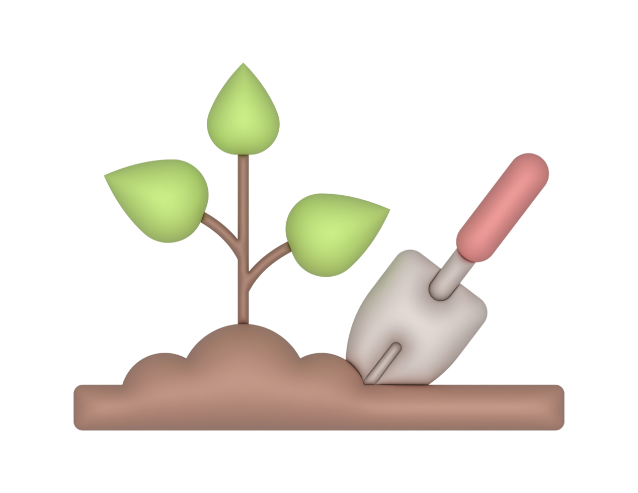 3d Green Plant And Gardening Trowel png