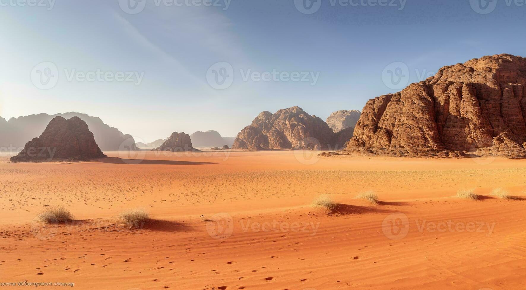 Natures Scarlet Tapestry, Mountains and Red Sands Unite in a Picturesque Desert Panorama. Generative AI photo