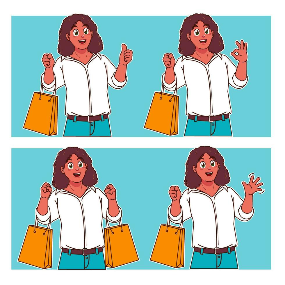 mujer cargando bolsas de compras vector