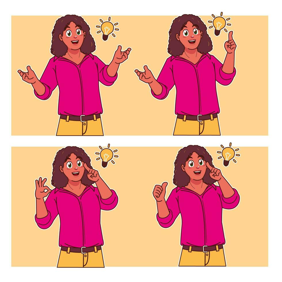 Woman thinking with light bulb vector