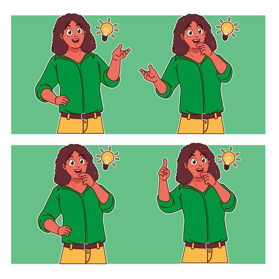 Woman thinking with light bulb vector