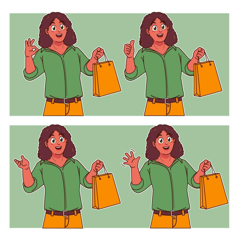 mujer cargando bolsas de compras vector