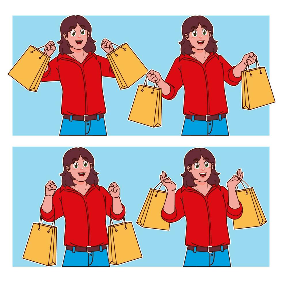 mujer cargando bolsas de compras vector