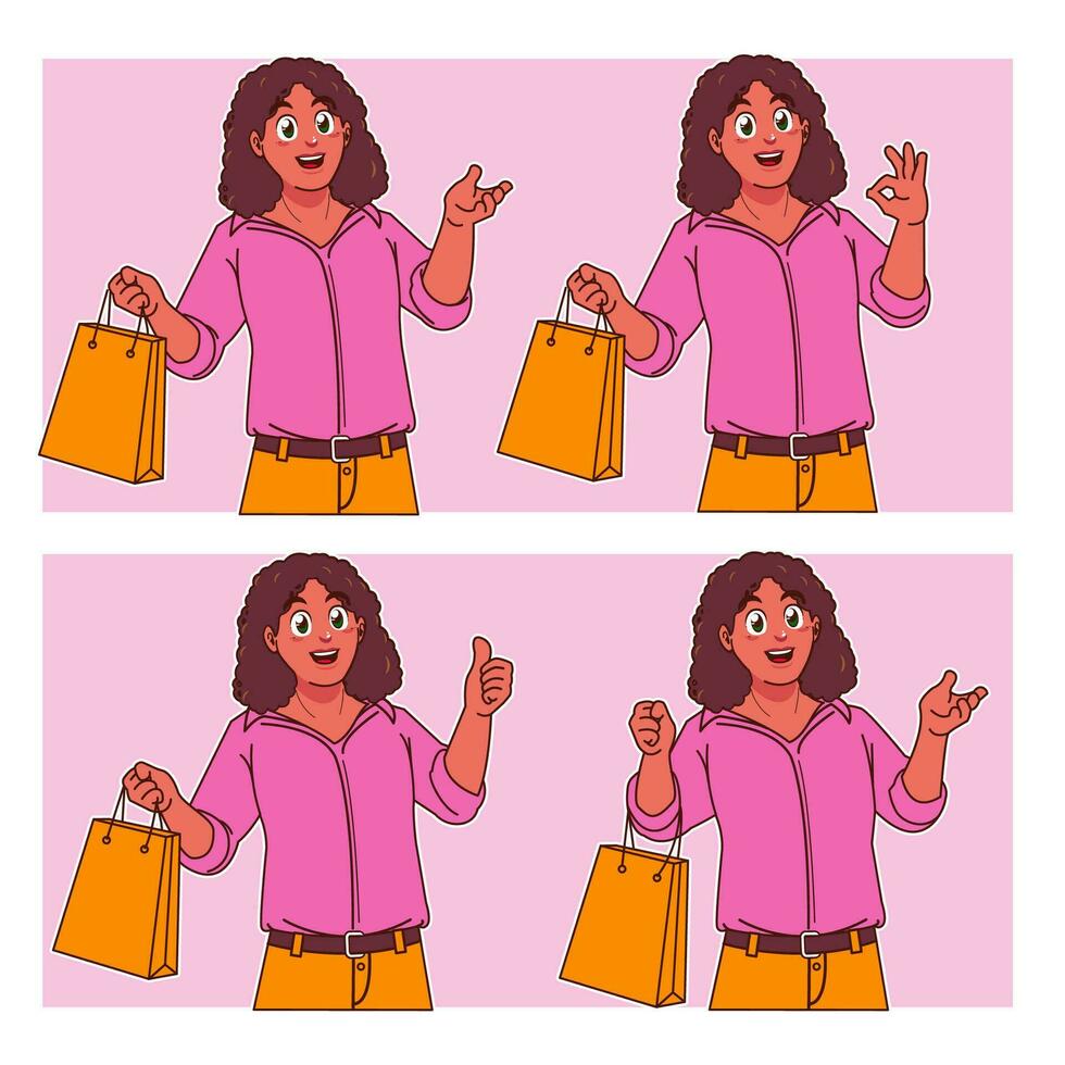 mujer cargando bolsas de compras vector