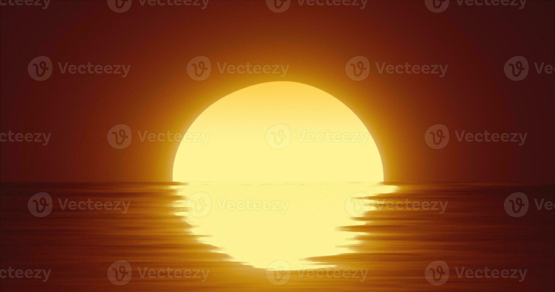 Abstract orange sun over water and horizon with reflections background photo