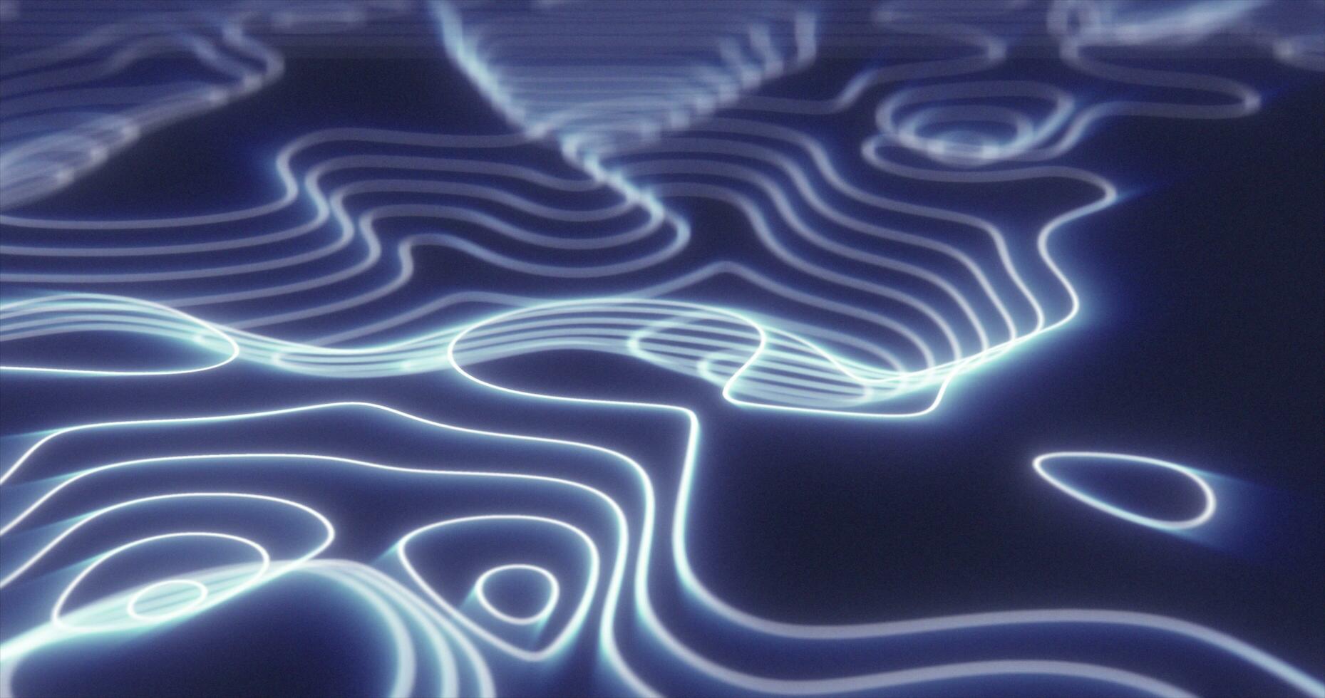 Abstract blue futuristic hi-tech landscape with mountains and canyons from glowing energy circles and magic lines background photo