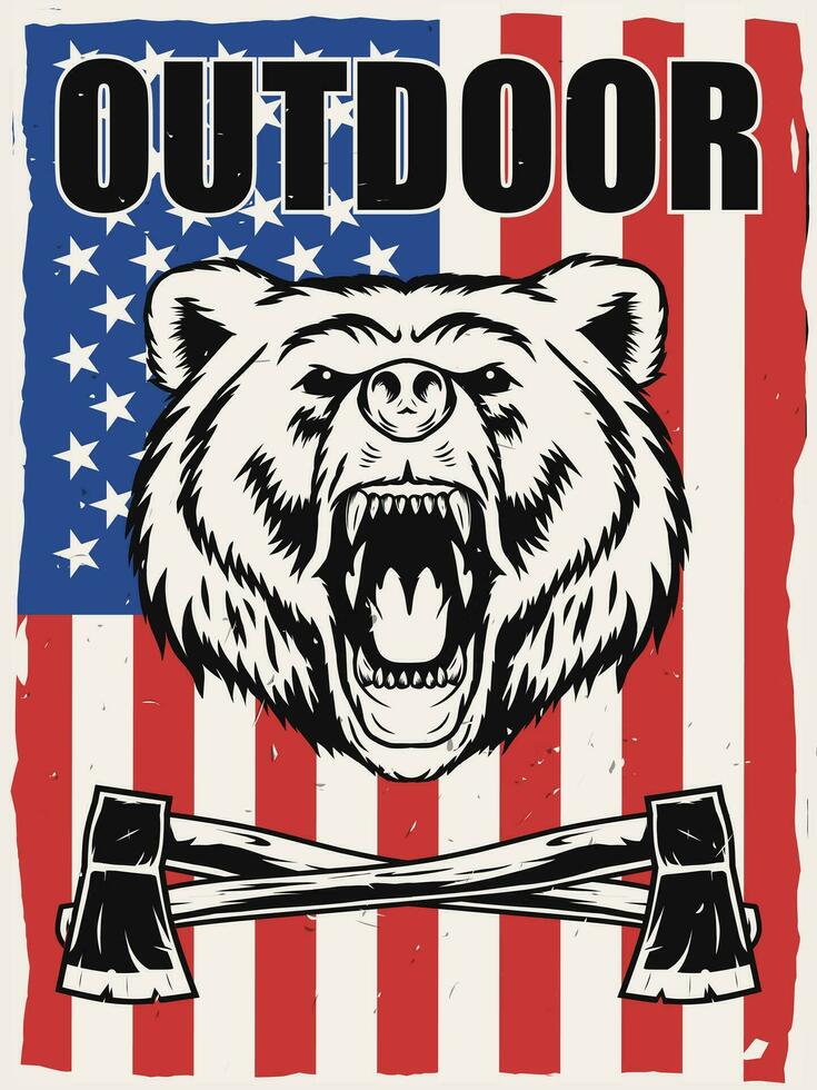 outdoor adventure poster with USA flag background vector