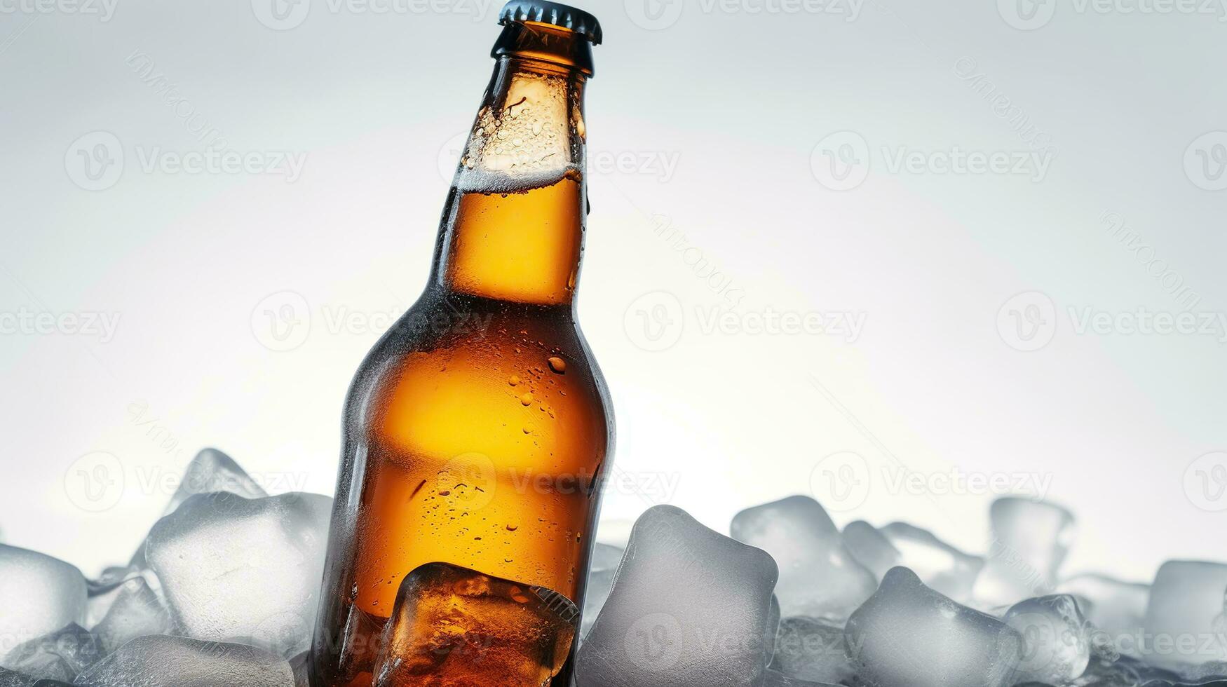 abrazo el frescura de un cerveza botella anidado en hielo. generativo ai foto