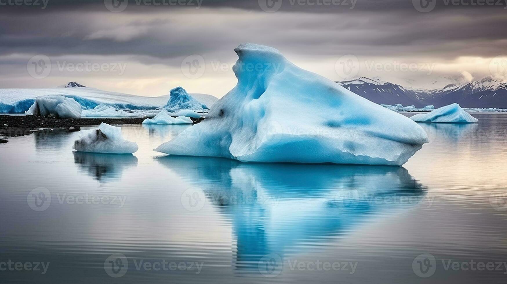 Melted blue iceberg in lagoon in Iceland, Generative AI photo