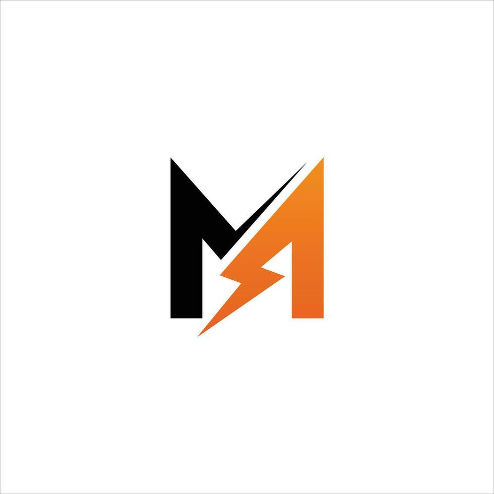 initial letter M icon logo design template with lightning - thunder - bolt - electric - vector