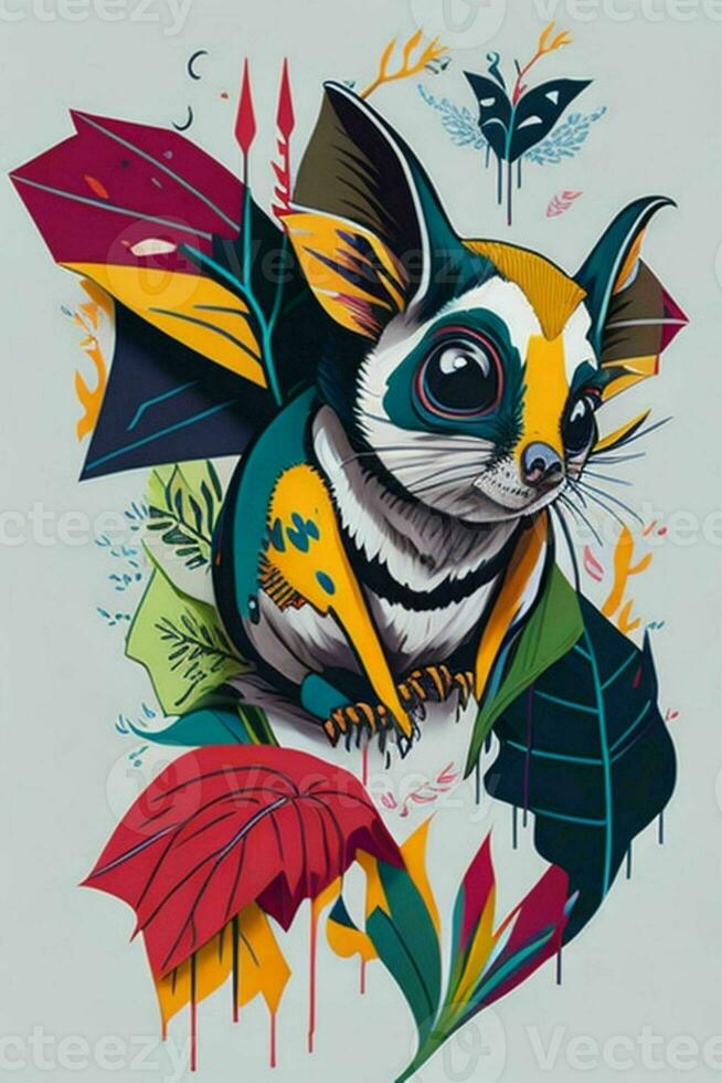 A detailed illustration of a Sugar Glider for a t-shirt design, wallpaper, and fashion photo